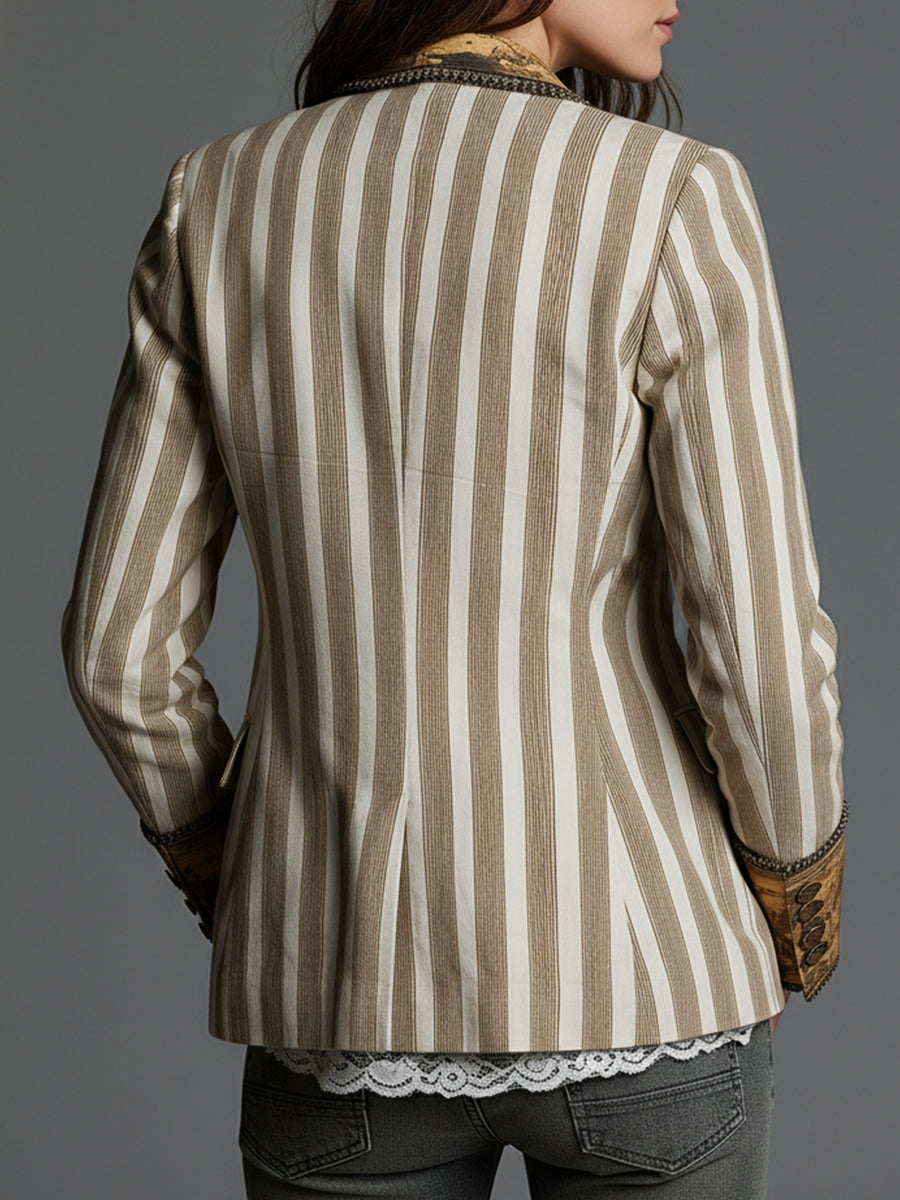 Blazer de algodón a rayas con detalles estampados de estilo bohemio