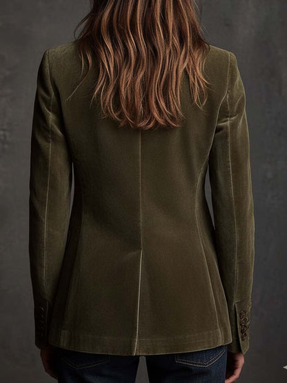Blazer de Terciopelo Verde Oliva con Elegantes Bordados Florales
