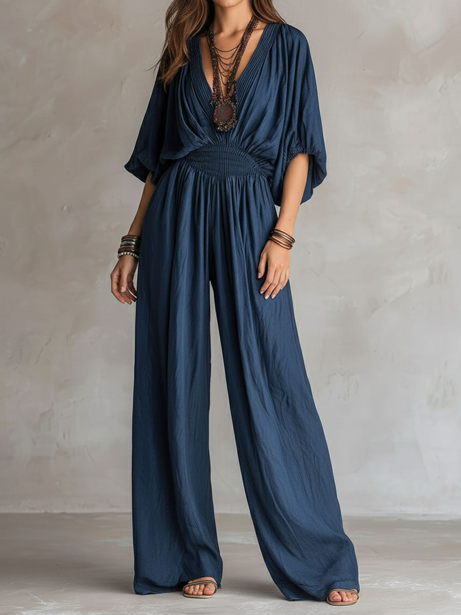 Mono Bohemio Índigo con Cintura Fruncida Elástica