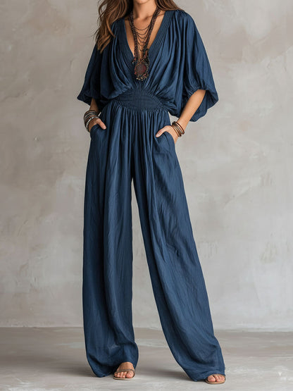 Mono Bohemio Índigo con Cintura Fruncida Elástica