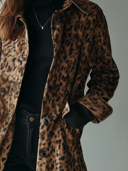 Chaqueta de efecto ante con estampado de leopardo