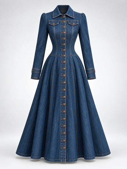 Gabardina vaquera larga entallada de estilo retro