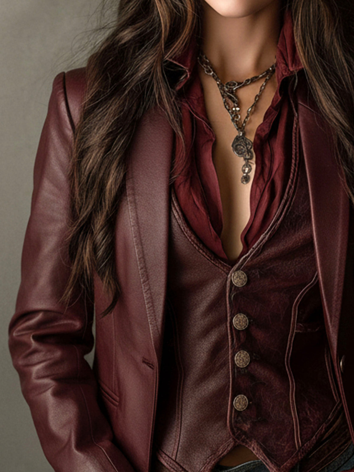 Blazer Vintage de Ecopiel Color Burdeos