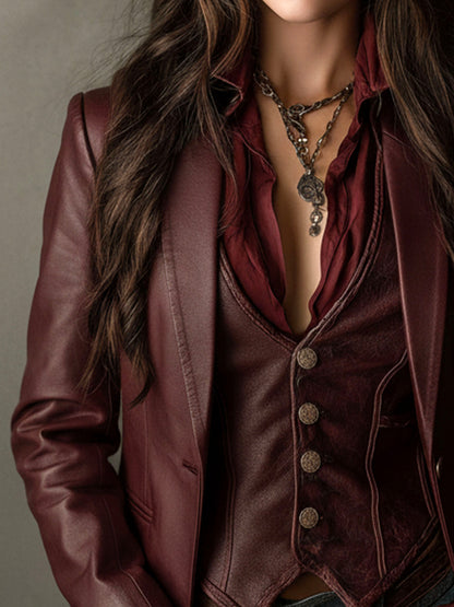 Blazer Vintage de Ecopiel Color Burdeos