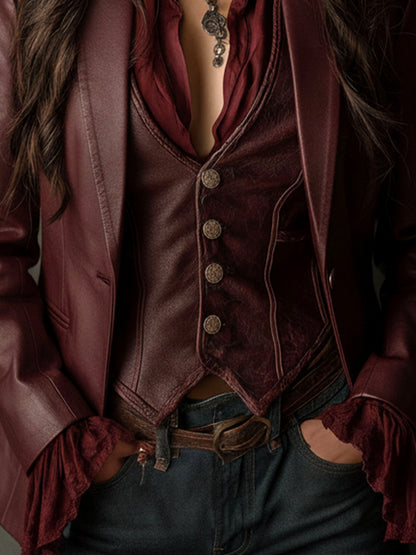 Blazer Vintage de Ecopiel Color Burdeos