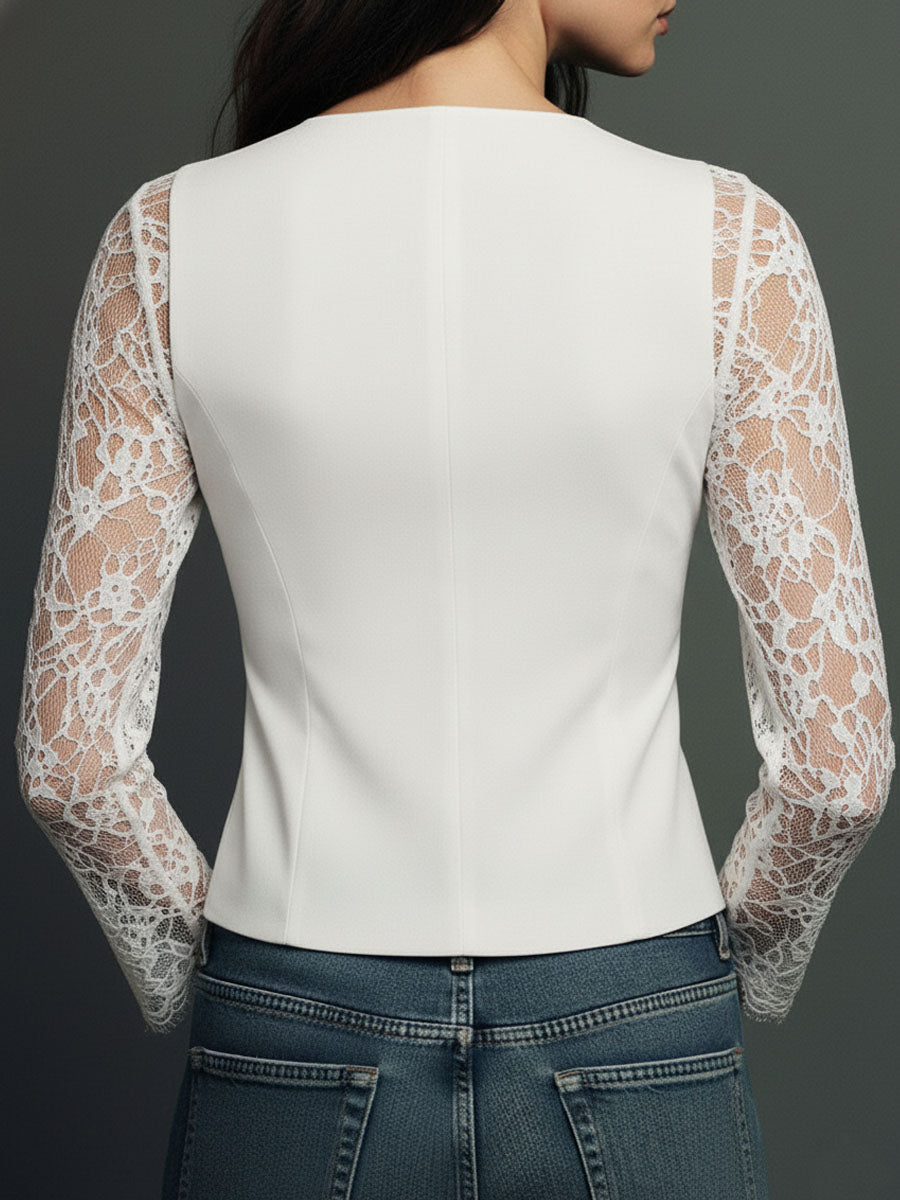 Top blazer negro elegante con mangas de encaje