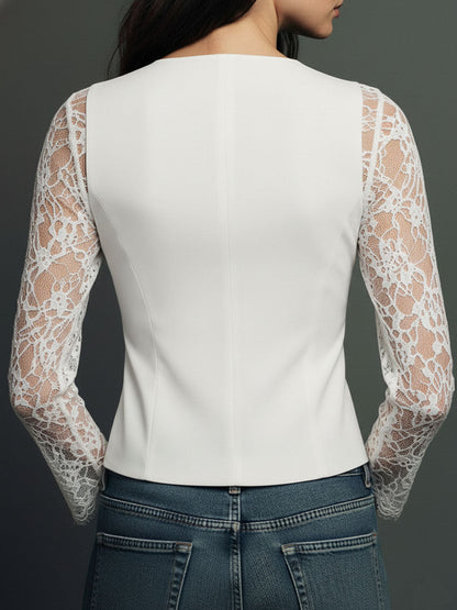Top blazer negro elegante con mangas de encaje