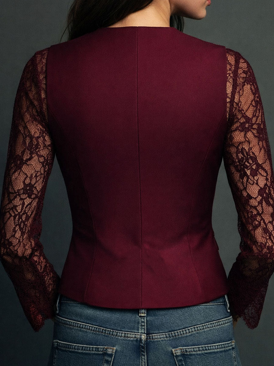 Top blazer negro elegante con mangas de encaje