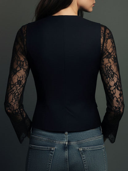 Top blazer negro elegante con mangas de encaje