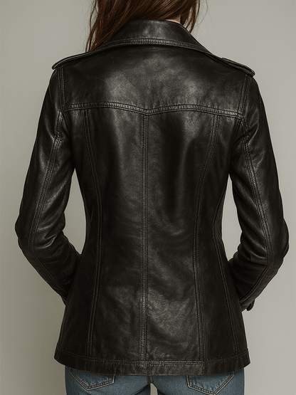 Chaqueta Vintage Negra de Ecopiel con Doble Botonadura