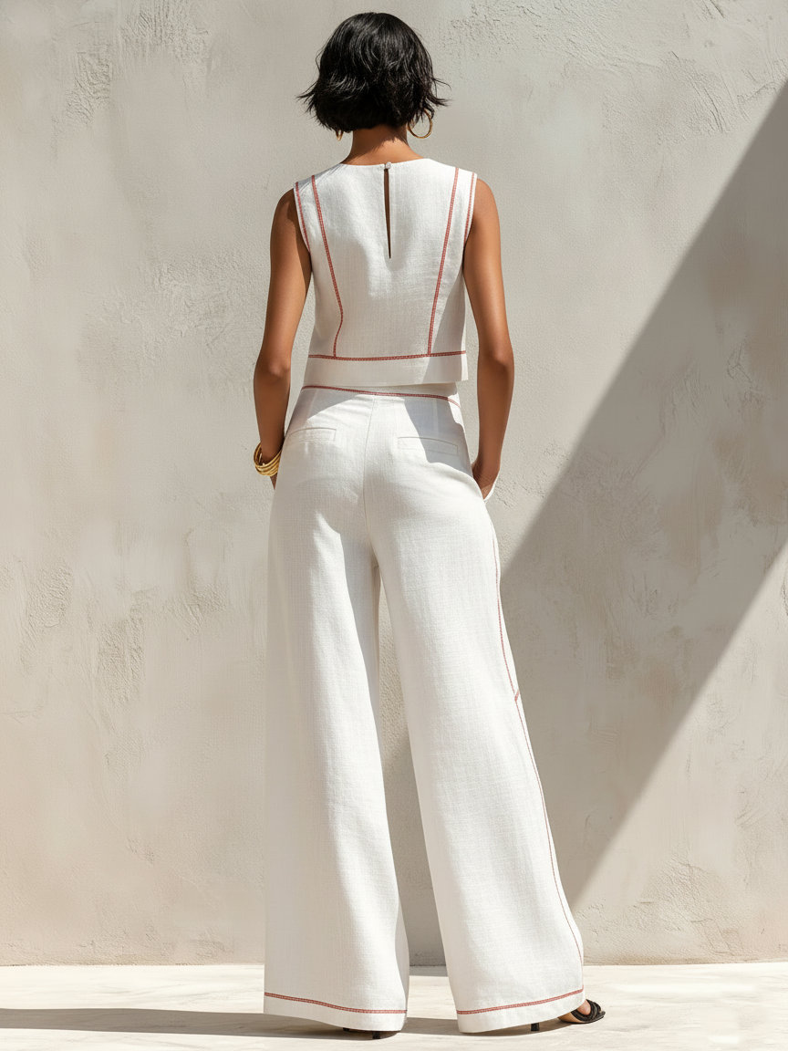 Victoria | Conjunto blanco con top sin mangas y pantalón de pierna ancha