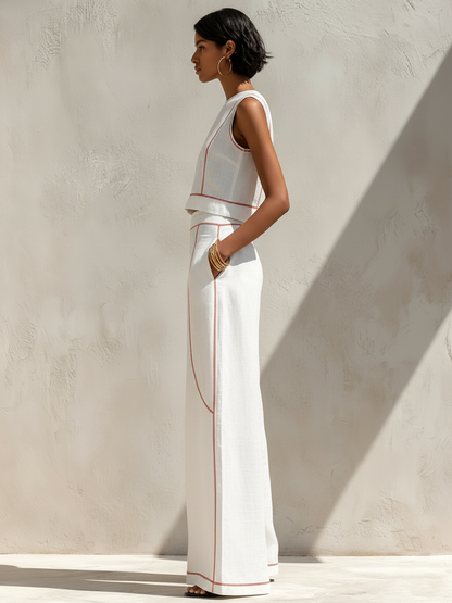 Victoria | Conjunto blanco con top sin mangas y pantalón de pierna ancha