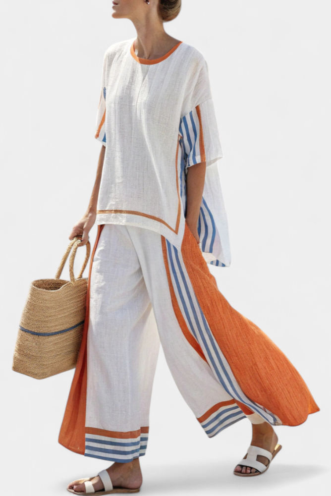 Marina | Conjunto elegante de lino a rayas
