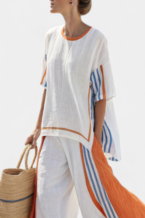 Marina | Conjunto elegante de lino a rayas