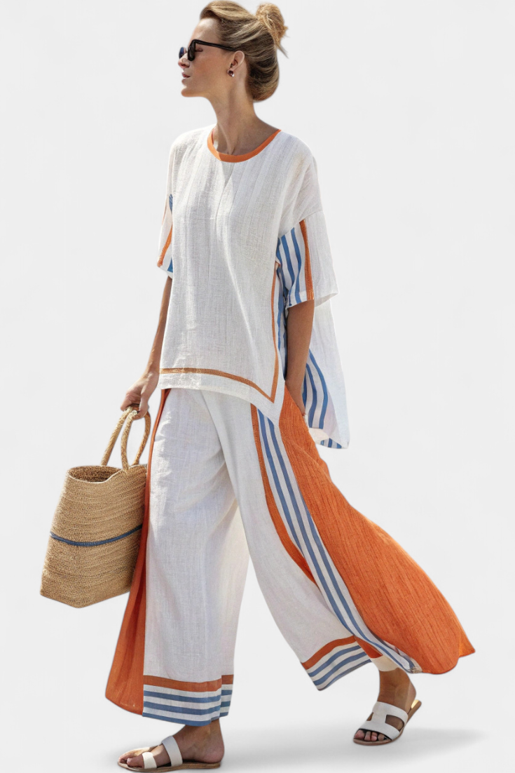 Marina | Conjunto elegante de lino a rayas