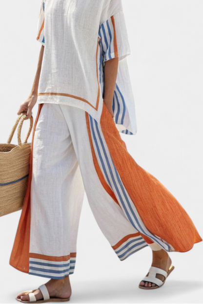 Marina | Conjunto elegante de lino a rayas