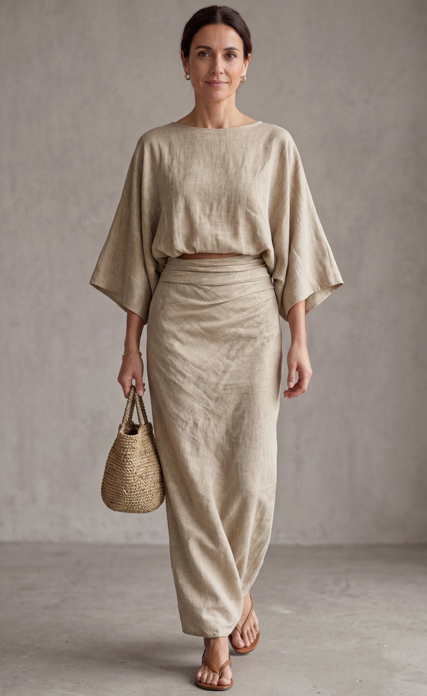 Victoria | Conjunto de lino elegante con falda larga