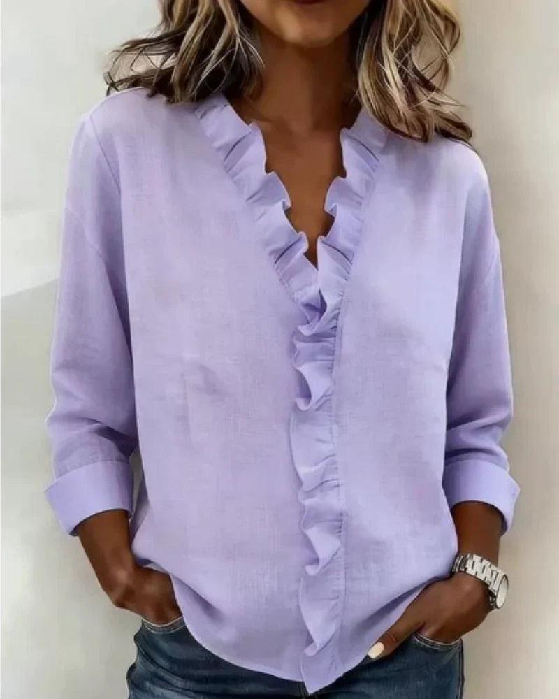 Irene | Blusa con volantes, escote en V y mangas largas