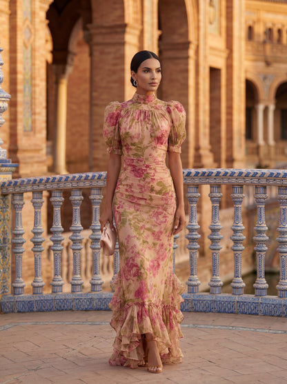 Flora | Vestido Maxi Floral con Volantes