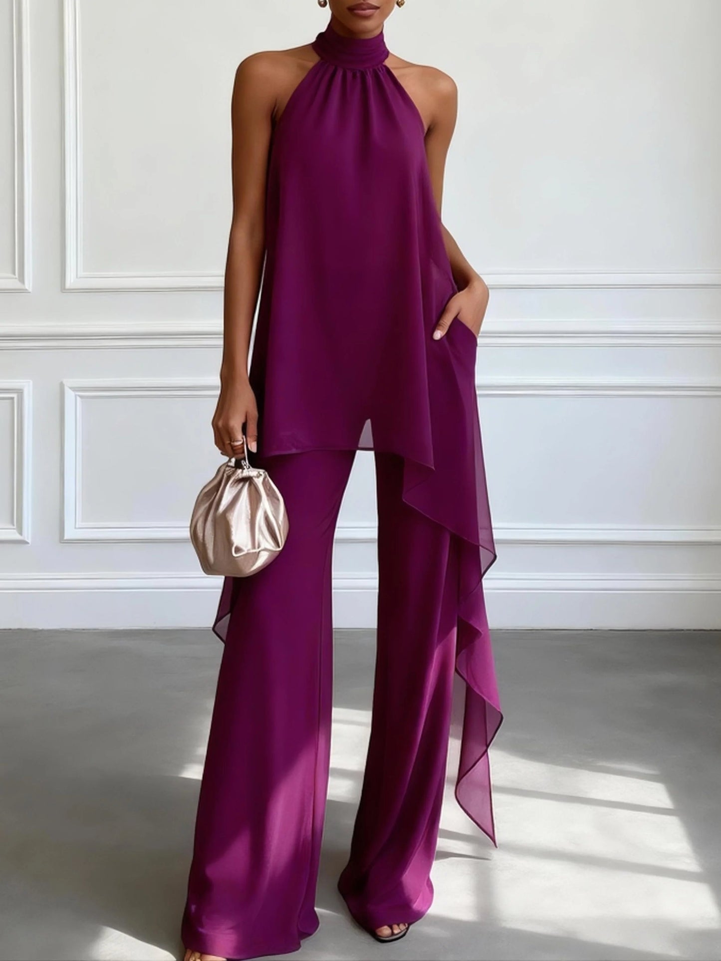 Luxury | Conjunto elegante con top halter y pantalón fluido