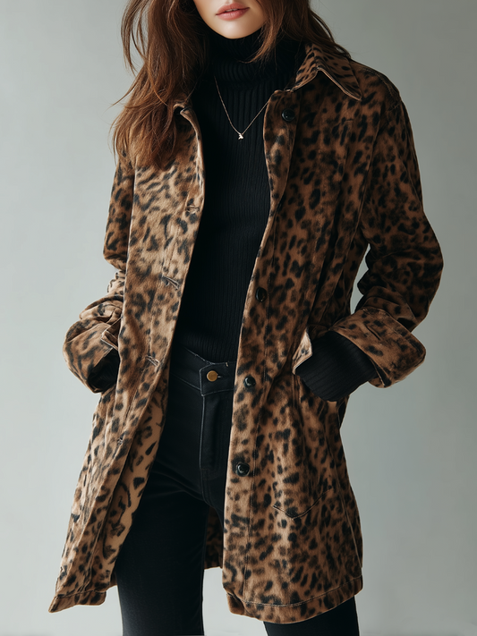 Chaqueta de efecto ante con estampado de leopardo
