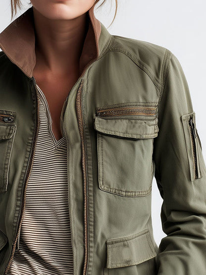 Chaqueta Cargo Verde Oliva de Exterior con Bolsillos Utility