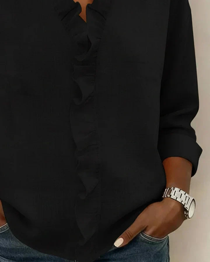 Irene | Blusa con volantes, escote en V y mangas largas