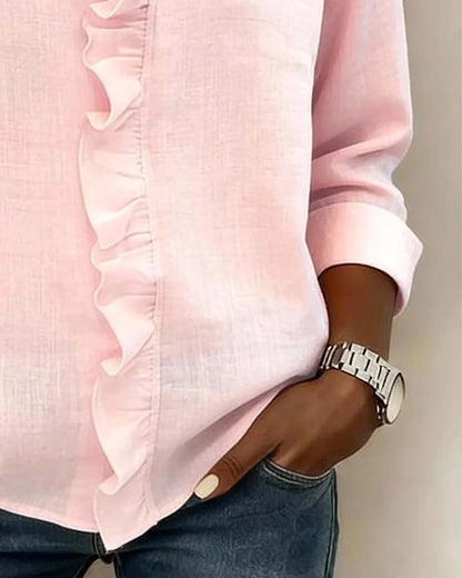 Irene | Blusa con volantes, escote en V y mangas largas