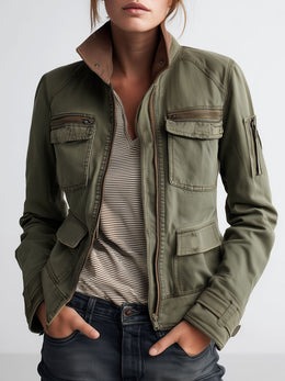 Chaqueta Cargo Verde Oliva de Exterior con Bolsillos Utility