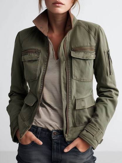 Chaqueta Cargo Verde Oliva de Exterior con Bolsillos Utility