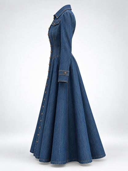 Gabardina vaquera larga entallada de estilo retro