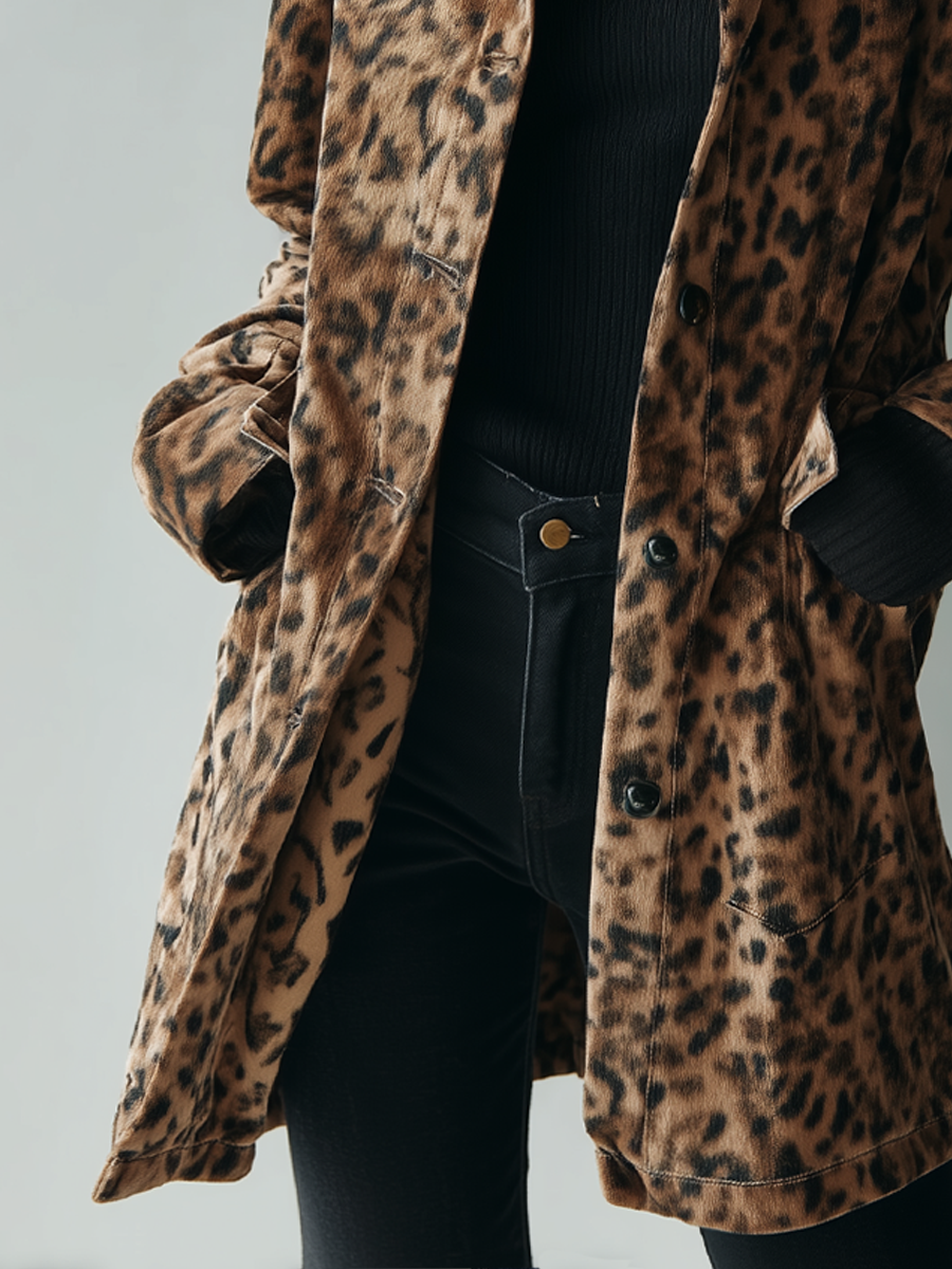 Chaqueta de efecto ante con estampado de leopardo