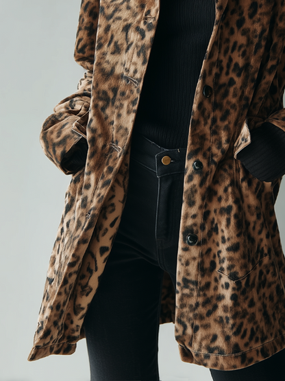 Chaqueta de efecto ante con estampado de leopardo