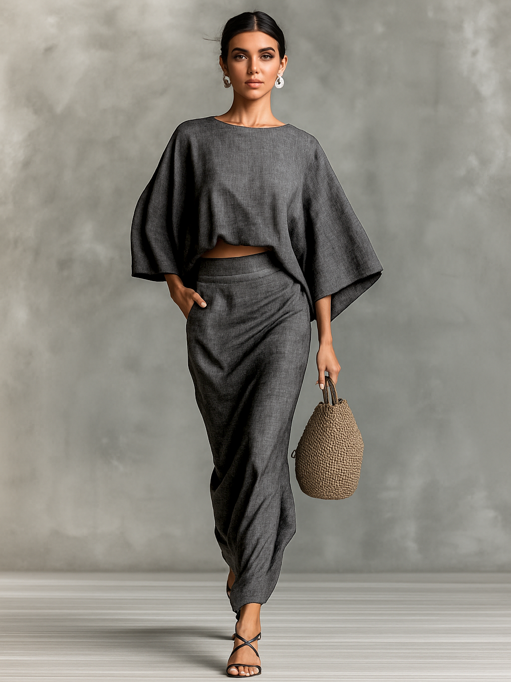 Victoria | Conjunto de lino elegante con falda larga