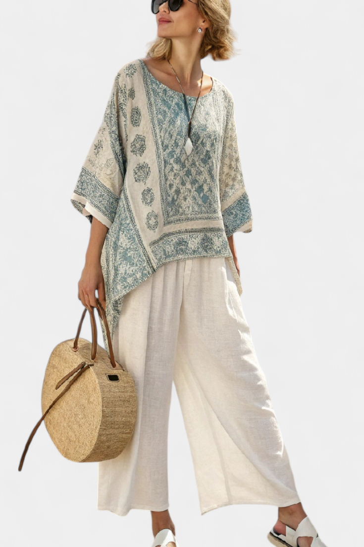 Elodie | Conjunto en lino mediterráneo