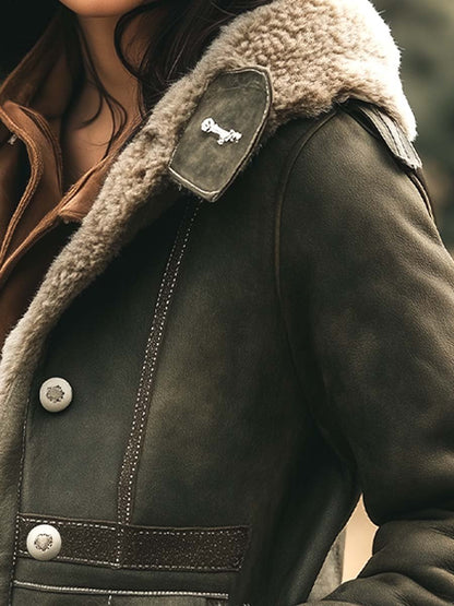 Abrigo Retro de Ante Grueso y Cálido para Mujer