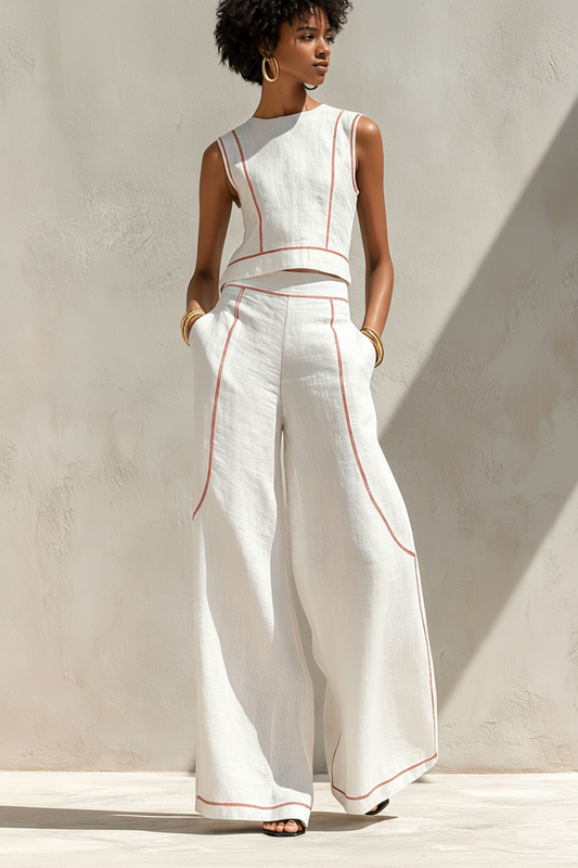 Victoria | Conjunto blanco con top sin mangas y pantalón de pierna ancha